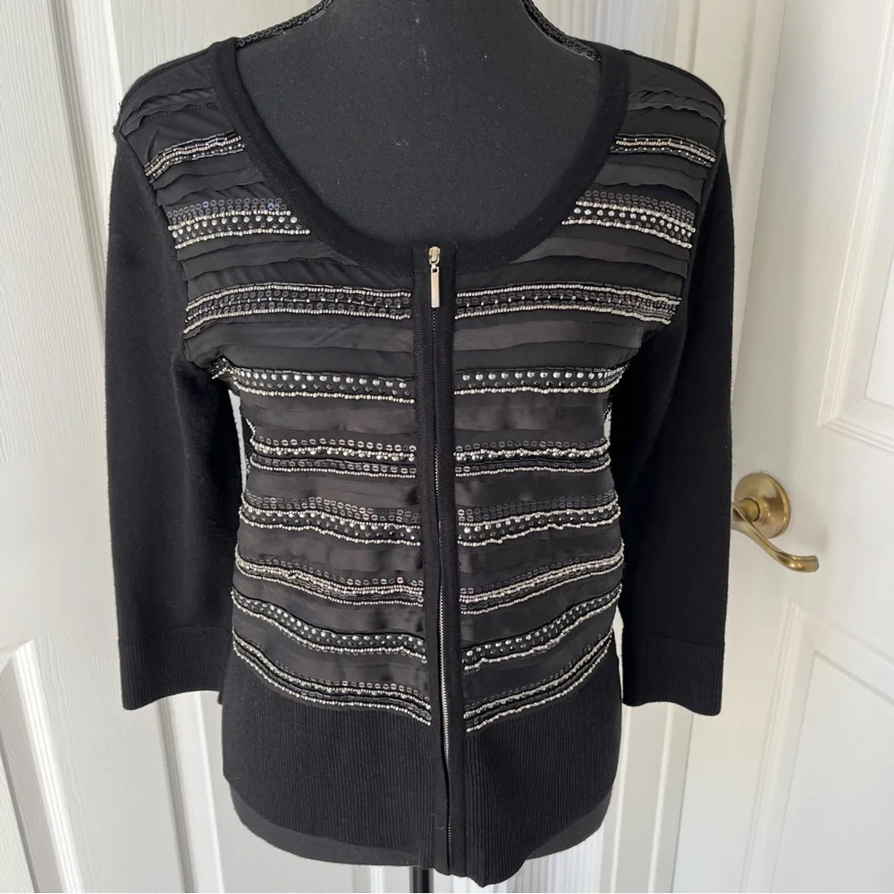 White House Black Market Beaded Zip Cardigan